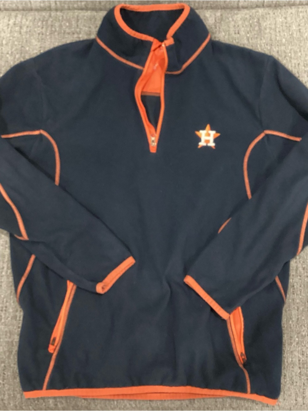 Antigua Navy and Orange Fleece-Lined Quarter Zip Pullover